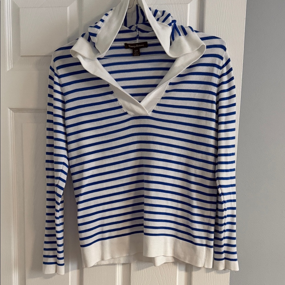 Tommy Bahama Striped Hooded V-Neck 100% Cotton Sweater - size Small